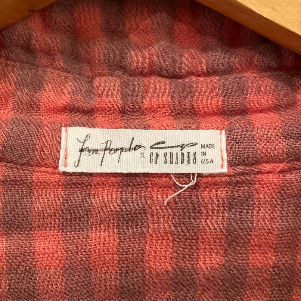Free People X CP Shades Kayla Gingham Button Down Shirt Pink - Picture 7 of 12